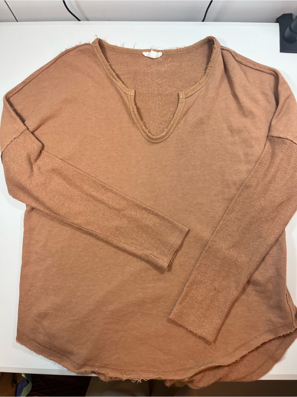 La Miel Camel Raw Edge Sweatshirt Size Small 100% Cotton